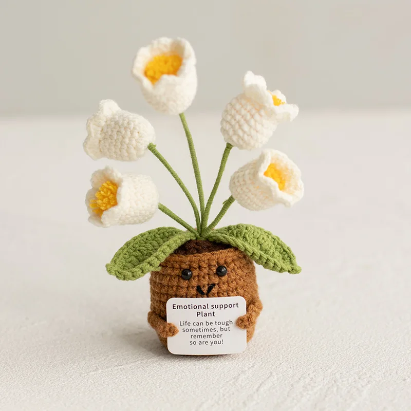 Finished woven crochet roses sunflowers potted emotional support stuffed plants mother valentine christmas graduation gifts 3