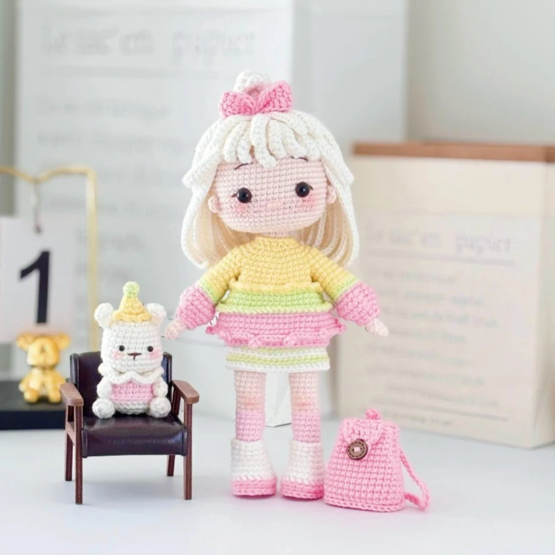 Handemade knitting amigurumi girl doll crochet diy hook yarn materials set kit crochet pattern in english girl birthday gifts 4