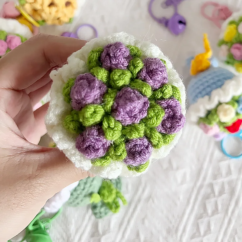 Stuffed plants sunflowers roses handmade crochet flowers keychains small pendant backpack hangings christmas birthday gifts 3