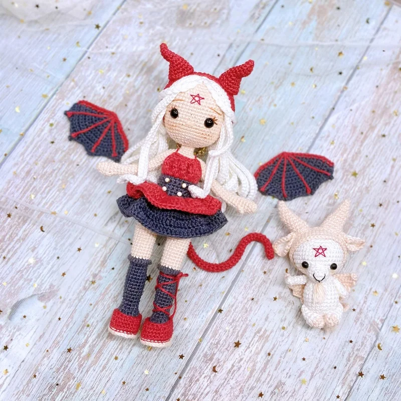 Diy doll kit handmade knitting amigurumi demons girl doll crochet hook yarn material set with pattern in english crafts ornament 5