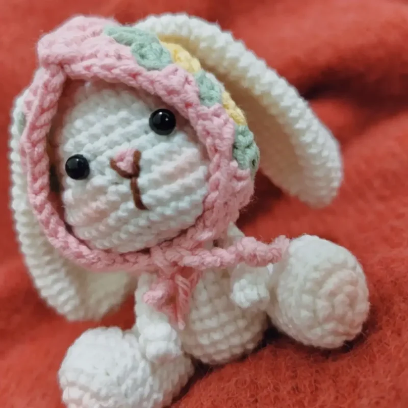 Handmade knitting crafts cute rabbit keychain creative diy amigurumi knitting needles hook finished children's birthday gift 4