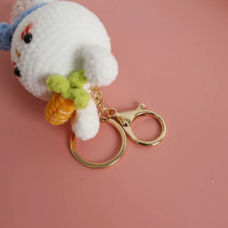 Handmade creative crochet stuffed key chain kawaii knitted cartoon pig bunny doll key ring pendant car schoolbag keychain 3