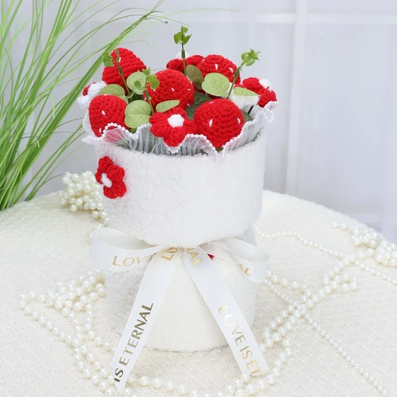 Artificial flowers sunflowers strawberries stuffed plants finished knitted crochet bouquets gifts for valentine mothers birthday 6