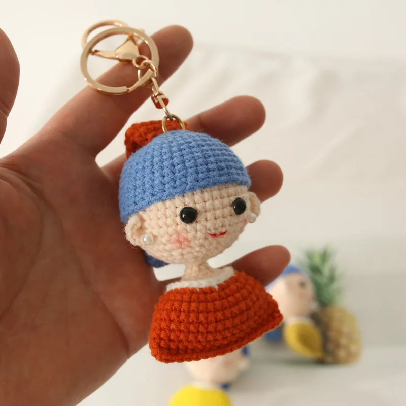 Cute mini plush toy phone chain hand woven knitted pearl girl doll pendant jewelry for girls kawaii key pendant bag decoration 3