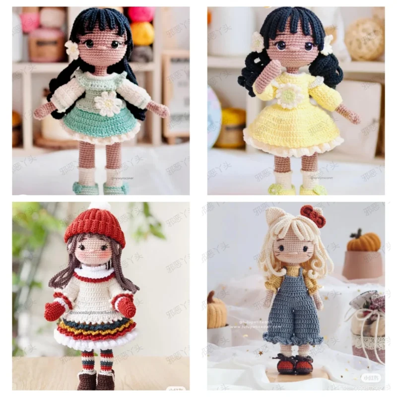 Handmade crochet girls set amigurumi crochet doll diy hook kit for knitting yarn accessories pattern crafts supplies decoration 2