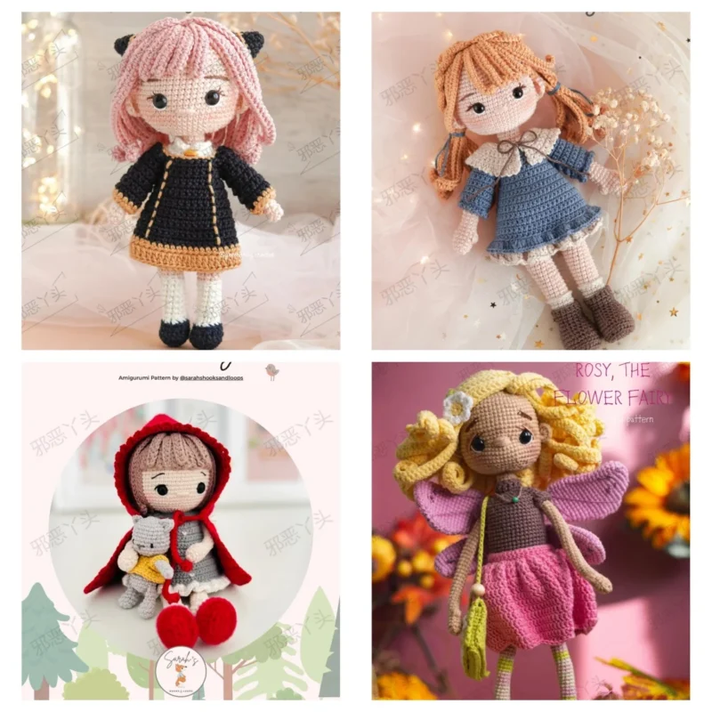 Handmade crochet girls set amigurumi crochet doll diy hook kit for knitting yarn accessories pattern crafts supplies decoration 3