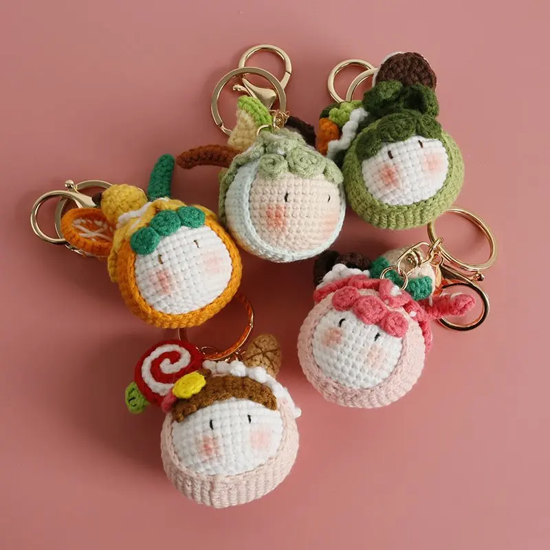 Creative knitted wool cute rabbit keychain pendant handmade woven small group bag hanging ornament car gift 4