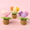 12cn mini finished woven crochet tulip potted stuffed plants home table decoration mother valentine christmas graduation gifts 1