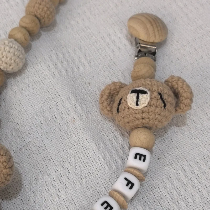 Personaliza baby wood crochet stroller toys bear bed hanging rattle toy animal pendant bead bracelet baby crib mobile rattle toy 6