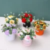 Artificial flowers sunflowers roses stuffed plants finished knitted crochet hug bucket bouquets valentine mothers birthday gifts 1
