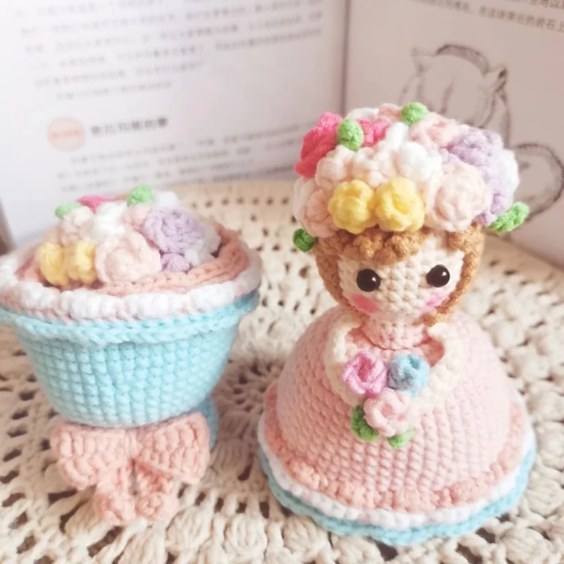 Handmade crochet cross dressing bride doll knitted finished flower bouquet decoration girls birthday gift knitting supplies 4