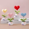 Handmade crochet heart shape potted stuffed plants finished woven bouquet home desktop decor christmas graduation gifts 2