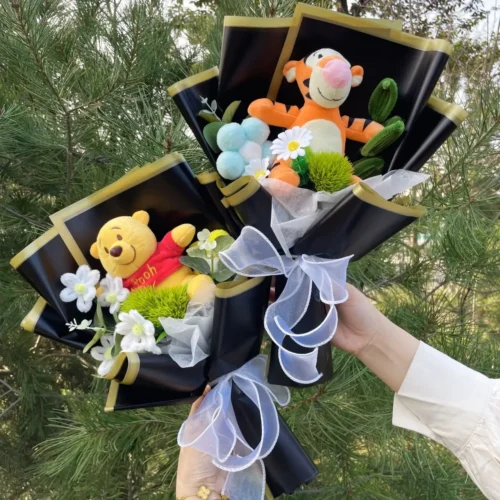 Cartoon winnie the pooh plush doll toy handmade flower bouquet wedding valentine's day christmas graduation gifts 1