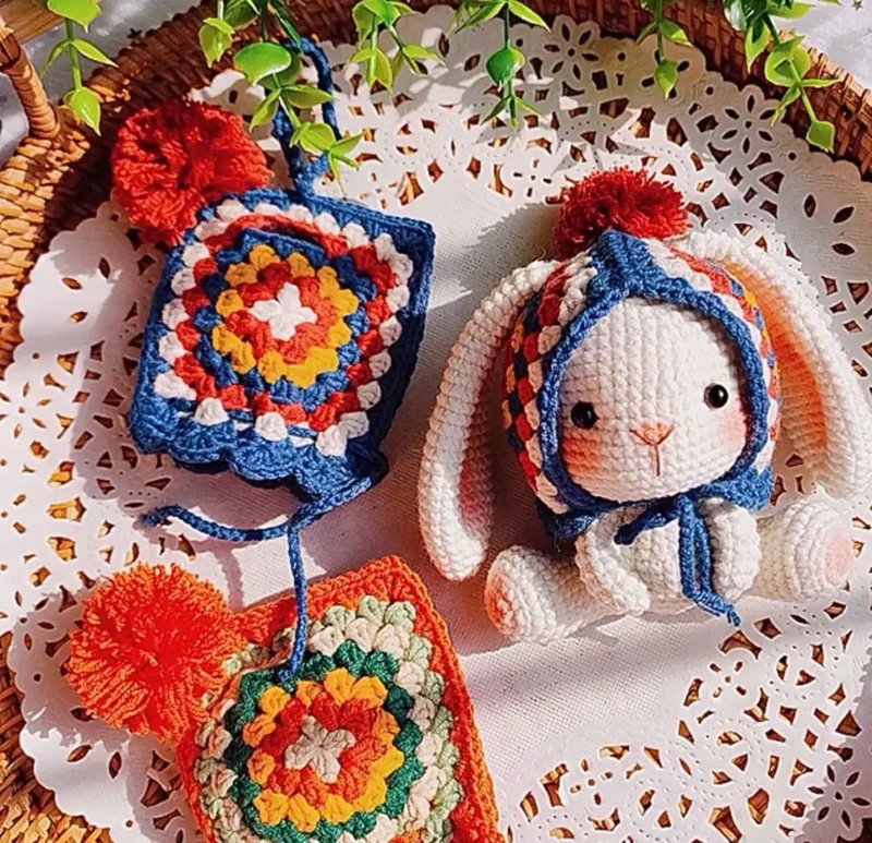 Handmade knitting crafts cute rabbit keychain creative diy amigurumi knitting needles hook finished children's birthday gift 6