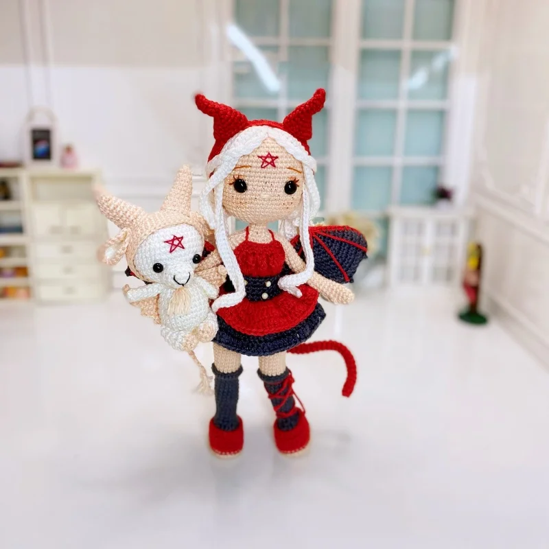 Diy doll kit handmade knitting amigurumi demons girl doll crochet hook yarn material set with pattern in english crafts ornament 3