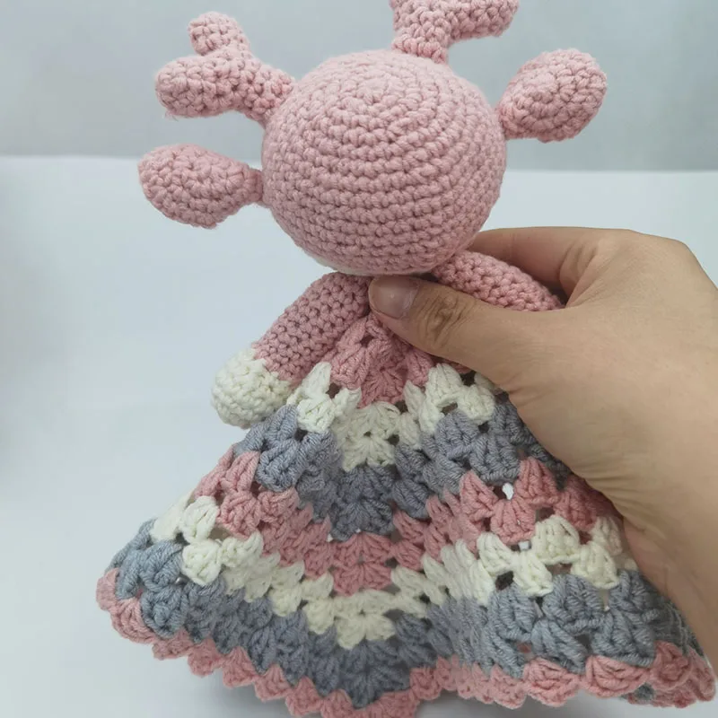 Crochet pattern sleeping deer toy set comfort towel baby rattle biting ring handmade baby teething ring stuffed plush toys gifts 4