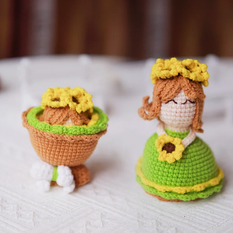 Handmade crochet cross dressing bride doll finished knitted hand bouquet crochet knitted doll table decor wedding companion gift 4