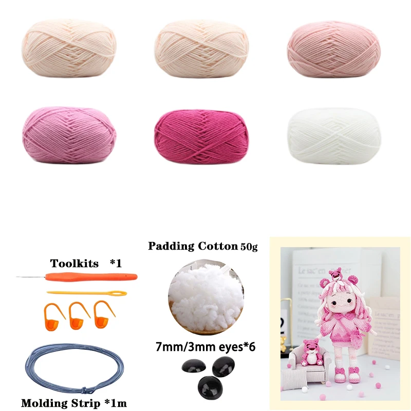Handemade knitting amigurumi girl doll crochet diy hook yarn materials set kit crochet pattern in english girl birthday gifts 6