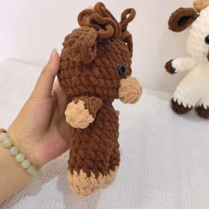 Handmade crochet cow plush toy brown soft stuffed animal doll, cute farm nursery decor, gift for baby kids birthday christmas 4