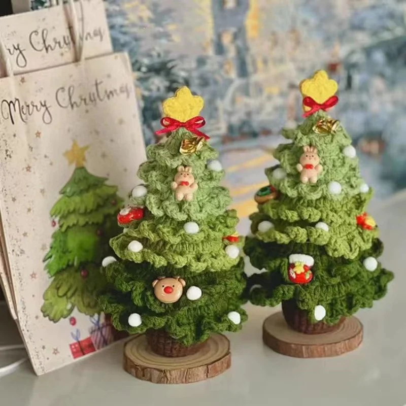 Hand knit christmas trees needlework crochet diy material kit creative hook knitting yarn christmas 's day home decor warm gifts 3