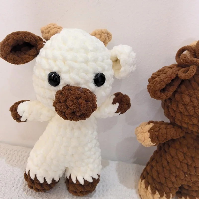 Handmade crochet cow plush toy brown soft stuffed animal doll, cute farm nursery decor, gift for baby kids birthday christmas 6