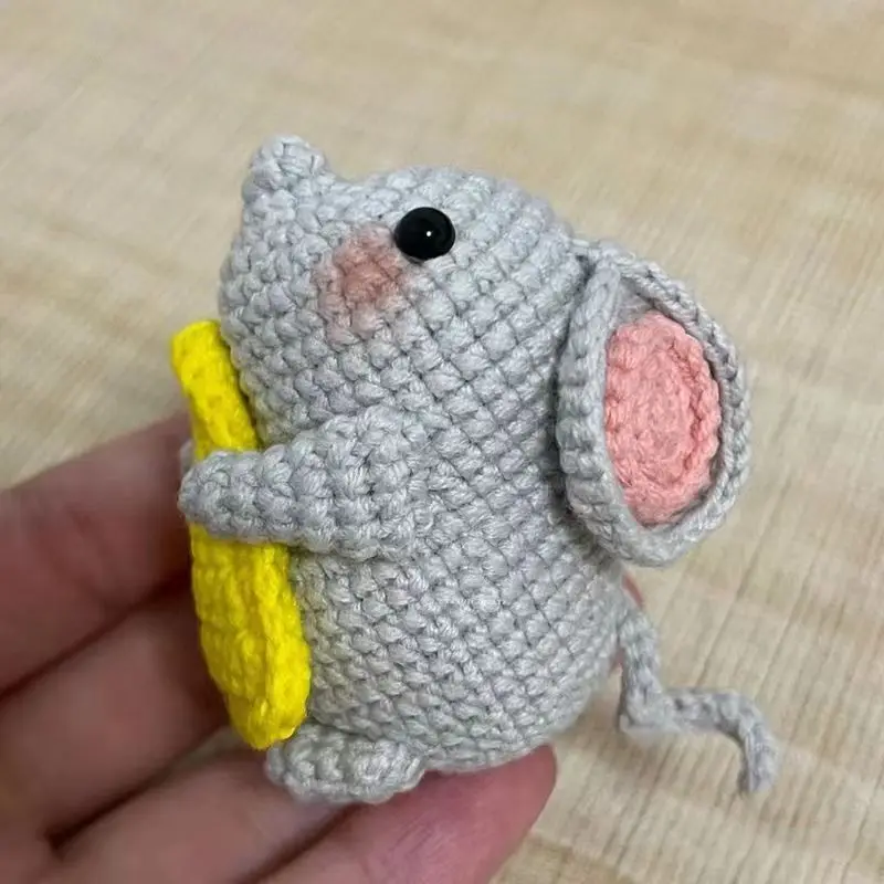 Handmade knitting diy craft mice cartoon doll decorative keychain crochet kit for beginners adults learn to crochet material kit 6