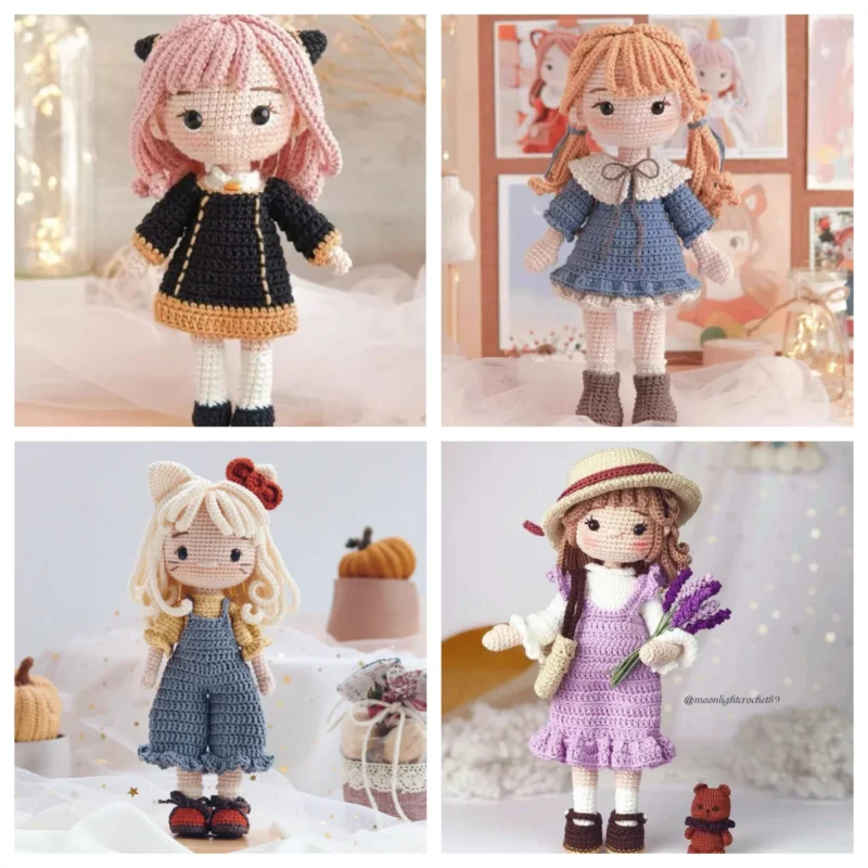 Crochet girls amigurumi crochet doll knitwear diy hook girls material kit with yarn accessories pattern children gift home decor 2