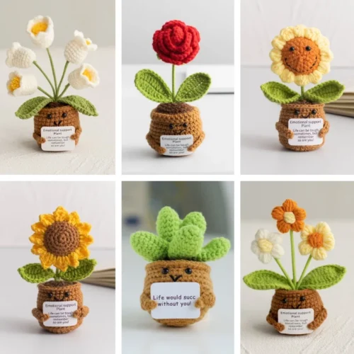 Finished woven crochet roses sunflowers potted emotional support stuffed plants mother valentine christmas graduation gifts 1