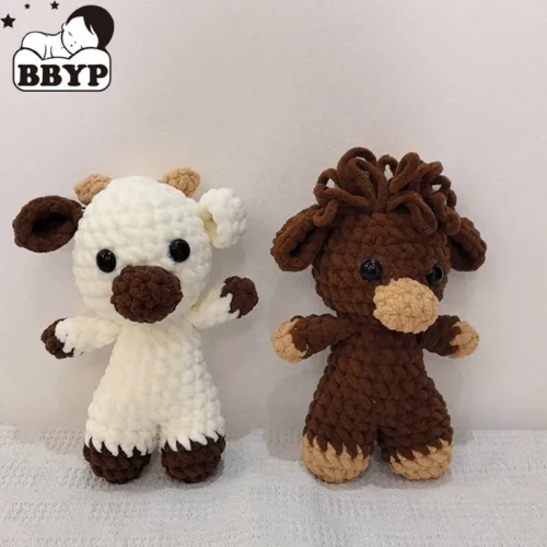 Handmade Crochet Cow Plush Toy Brown Soft Stuffed Animal Doll, Cute Farm Nursery Decor, Gift for Baby Kids Birthday Christmas 1 Handmade crochet cow plush toy brown soft stuffed animal doll, cute farm nursery decor, gift for baby kids birthday christmas 1