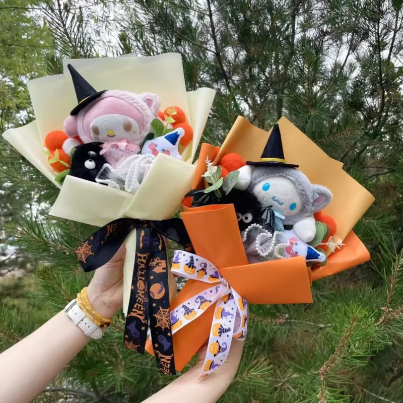 Cartoon anime hallowmas my melody kouromi stuffed animals plush toy with roses creative bouquets christmas hallowmas gifts 2