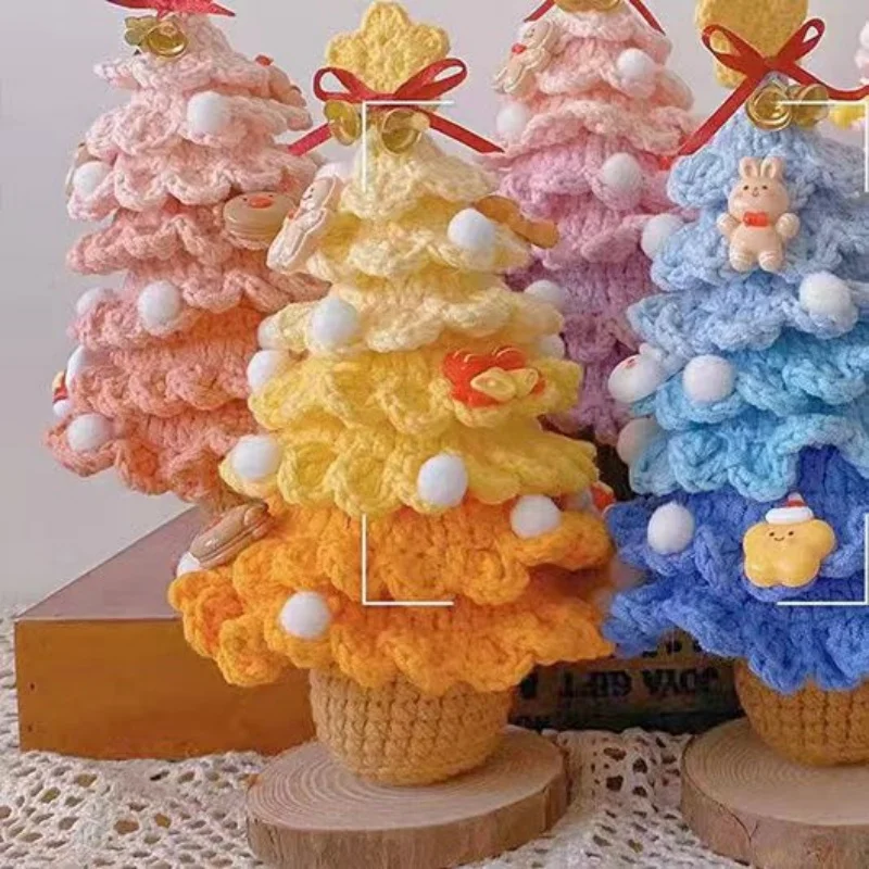 Hand knit christmas trees needlework crochet diy material kit creative hook knitting yarn christmas 's day home decor warm gifts 4