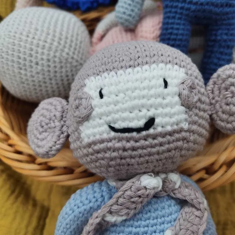 Handmade rabbit monkey crochet wool doll animal stuffed plush toy baby soothing baby sleeping plush toy gifts for kids birthday 4