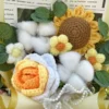 Artificial rose sunflowers tulip carnations finished knitted crochet bouquets gifts for valentine mothers birthday graduation 5