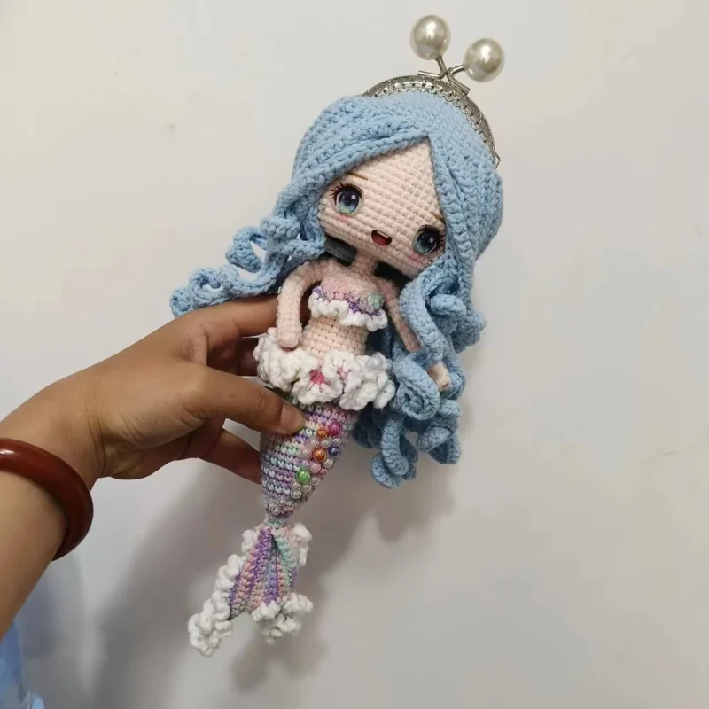 Handmade mermaid doll bag finished knitting and crochet cartoon dolly metal opening crochet satchel bag children's gift for girl 6