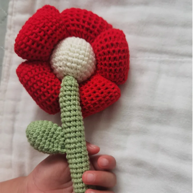 Handmade crochet cartoon animal flower baby rattle toys safe cotton newborn handhold teething ring baby gum pain relief teether 4