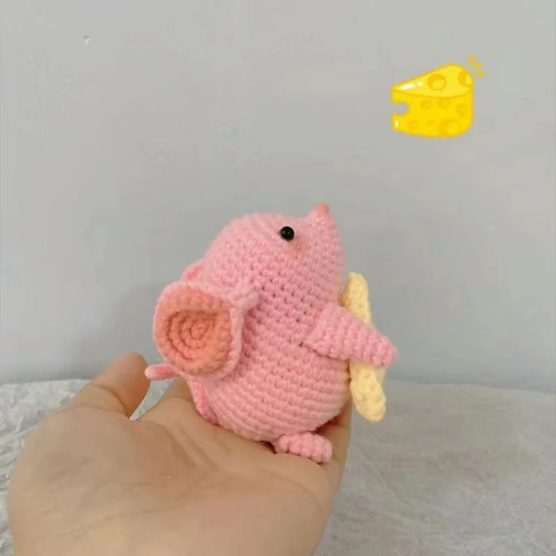 Handmade knitting diy craft mice cartoon doll decorative keychain crochet kit for beginners adults learn to crochet material kit 5