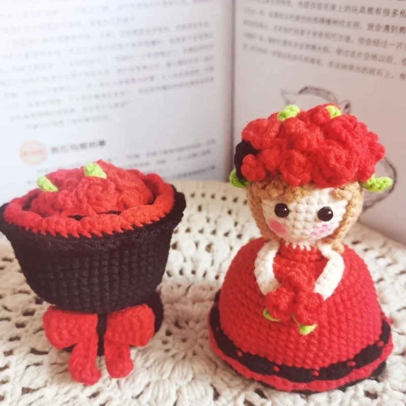 Handmade crochet cross dressing bride doll knitted finished flower bouquet decoration girls birthday gift knitting supplies 2