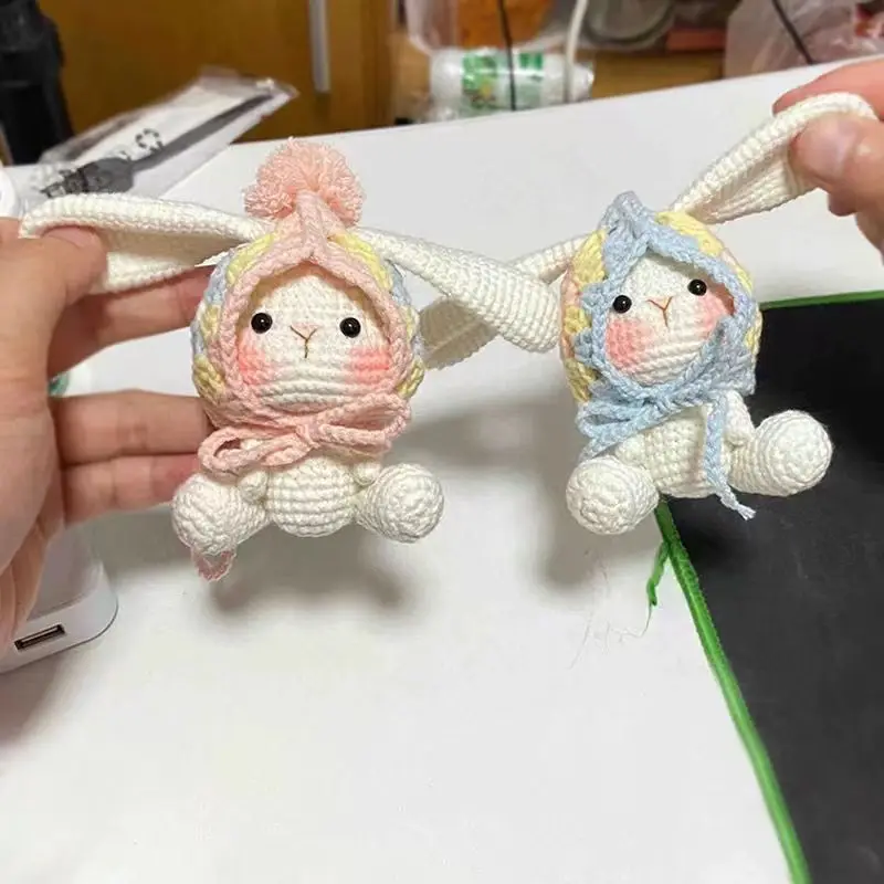 Pretty rabbit keychain crochet materials set kit amigurumi knitting doll hook art and crafts birthday gift backbag decor pendant 6