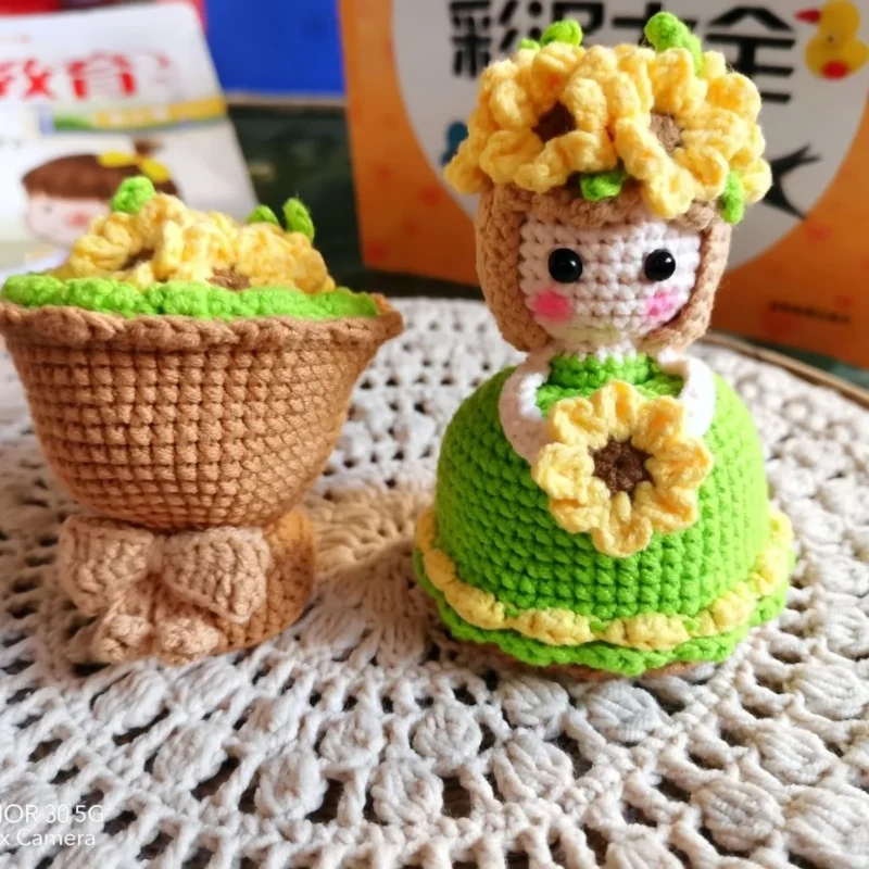 Handmade crochet cross dressing bride doll knitted finished flower bouquet decoration girls birthday gift knitting supplies 3
