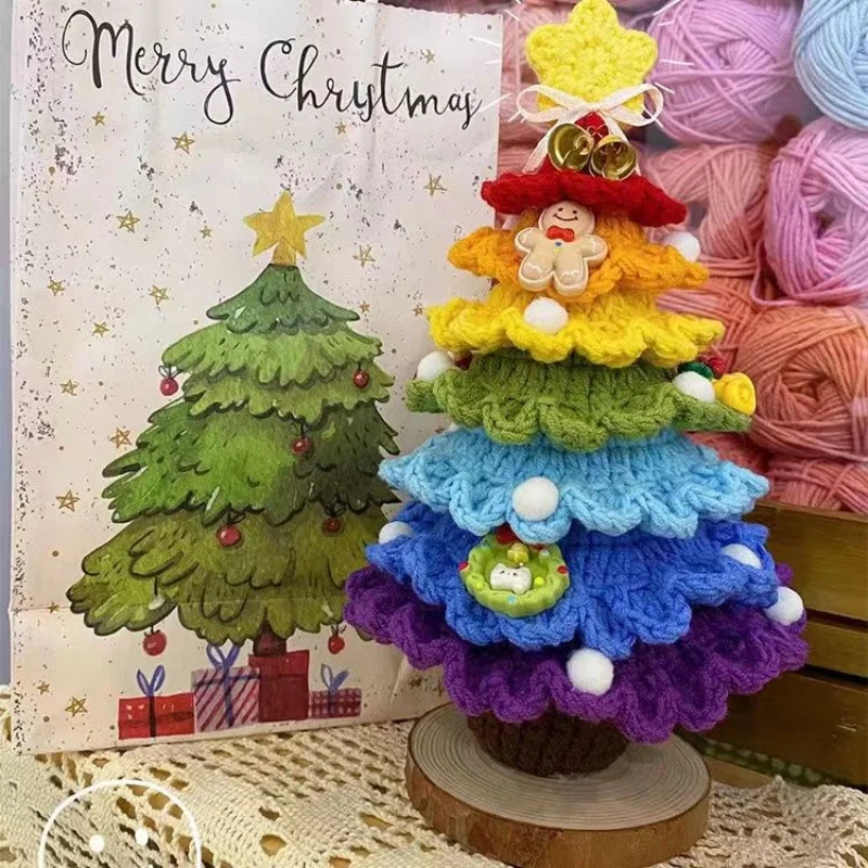 Hand knit christmas trees needlework crochet diy material kit creative hook knitting yarn christmas 's day home decor warm gifts 2