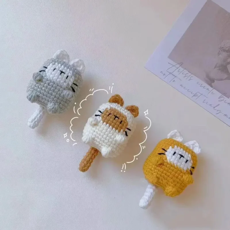 Handmade crochet cat keychains finished knitting animal dolly keyring cartoon cute small cat charms yarn for hook backpack gifts 4