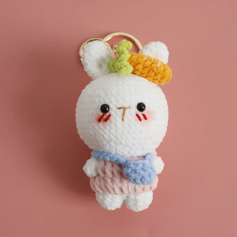 Handmade creative crochet stuffed key chain kawaii knitted cartoon pig bunny doll key ring pendant car schoolbag keychain 5