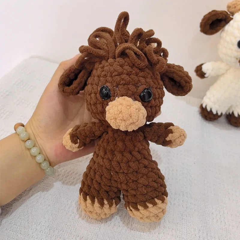 Handmade crochet cow plush toy brown soft stuffed animal doll, cute farm nursery decor, gift for baby kids birthday christmas 2