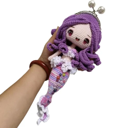 Handmade Mermaid Doll Bag Finished Knitting and Crochet Cartoon Dolly Metal-opening Crochet satchel Bag Children's Gift for Girl 1 Handmade mermaid doll bag finished knitting and crochet cartoon dolly metal opening crochet satchel bag children's gift for girl 1
