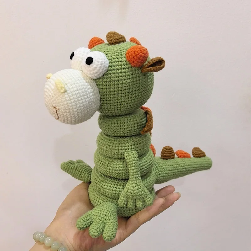 Crochet dinosaur stacking tower toy plush toys organic cotton baby educational toy, montessori inspired stacking game for toddle 5
