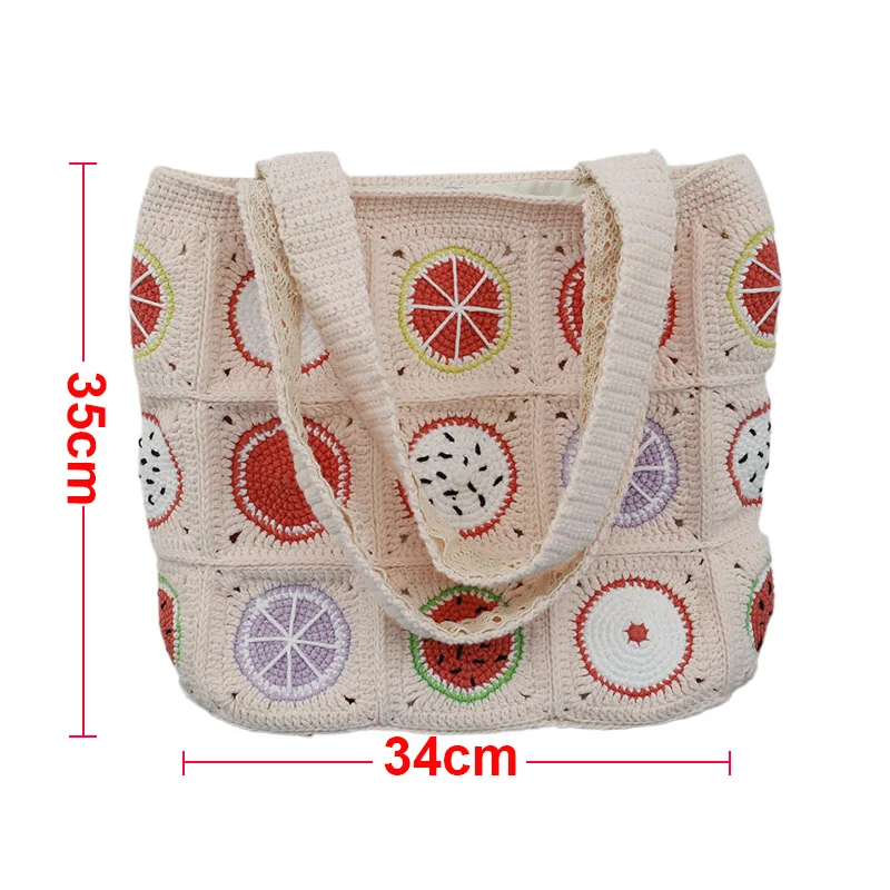 Diaper bag large capacity portable baby stroller bag organizer handmade crochet fruit mommy maternity shoulder bag 6