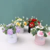 Artificial flowers sunflowers roses stuffed plants finished knitted crochet hug bucket bouquets valentine mothers birthday gifts 3