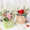 New style crochet sunflowers roses carnation plush plants finished knitted handbag bouquets valentine birthday graduation gifts 3