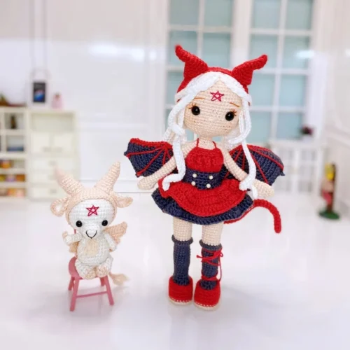 Diy doll kit handmade knitting amigurumi demons girl doll crochet hook yarn material set with pattern in english crafts ornament 1
