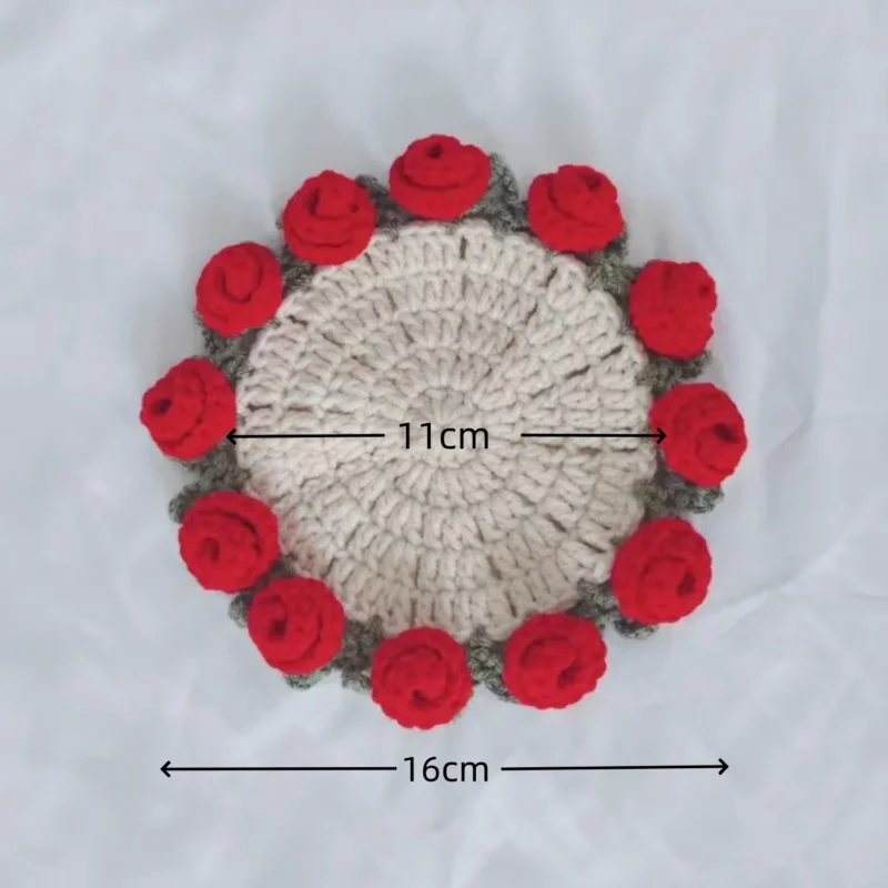 Handmade hook flower crochet rose coaster knitting crafts diy yarn crafting supplies creativity desktop decoration holiday gifts 4